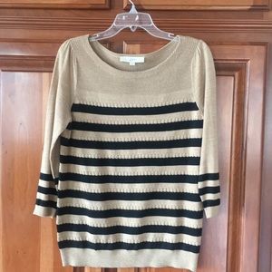 Loft Tan & Black 3/4 Sleeve Sweater. Size Medium